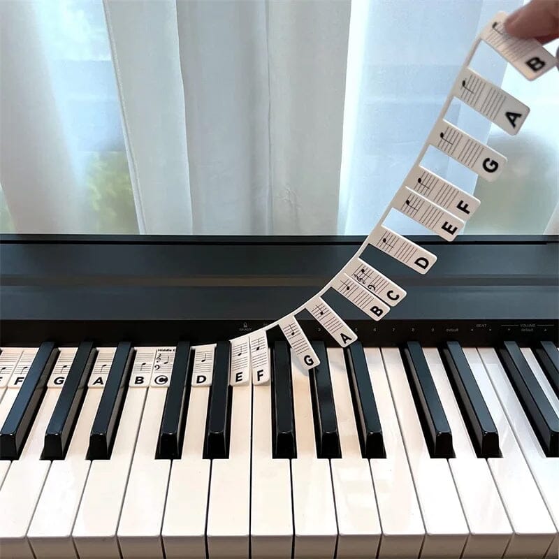 Removable Silicone Piano Key Note Labels for 88-Key Keyboards | Beginner Learning Aid with Staff Notation | Quick-Install Teaching Guide for Grand, Up