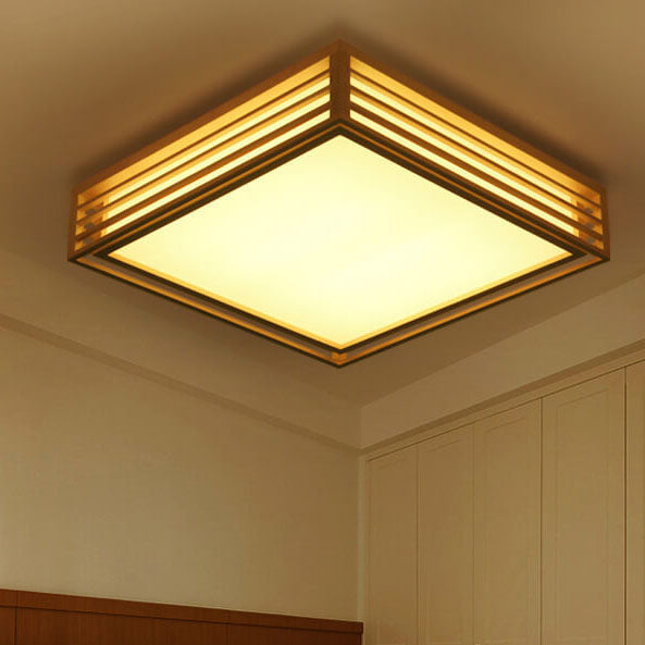 Flush Mount Ceiling Light Wood Acrylic 13.8 in LED Beige White Modern Bedroom Living Room Dining Room Lighting | Thomler