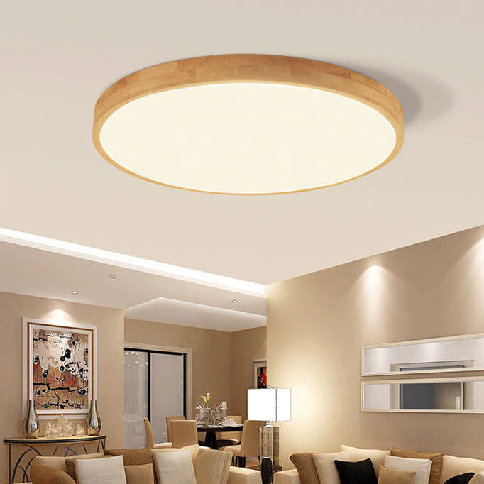 Flush Mount Ceiling Light Wood 23.6 in 48W Beige Living Room Bedroom Adjustable LED Modern Lighting | Thomler
