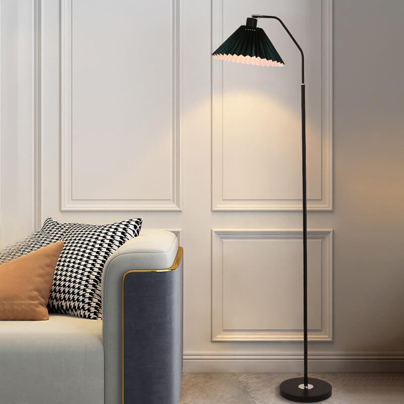 Floor Lamp Fabric Pleated Shade 149.0 cm Black Living Room Bedroom Dimmable Scandinavian Reading Standing Light | Thomler