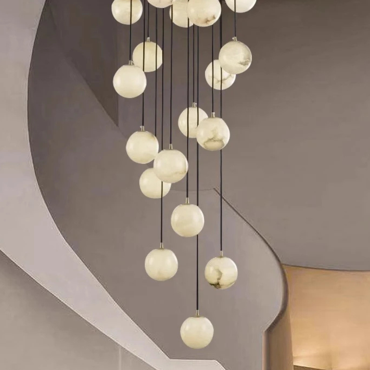 Spiral Globe Chandelier for Staircases and Foyers – Adjustable Drop with 3 to 18 Lights | Thomler