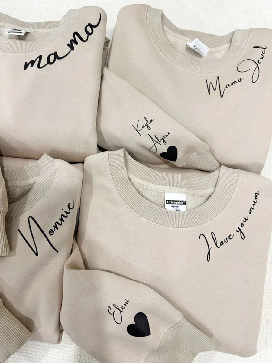 Personalized Parent Hoodie with Custom Kids Names on Sleeves for Mom or Dad | Embrace Family Sweatshirt Gift | Cozy Cotton Blend Pullover | Thomler