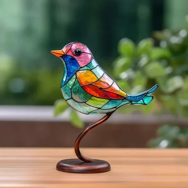 Hand-Painted Metal Bird Figurines for Shelf & Mantel | Colorful Tabletop Decor Set | Modern Perched Birds for Living Room, Bedroom, Office | Thomler