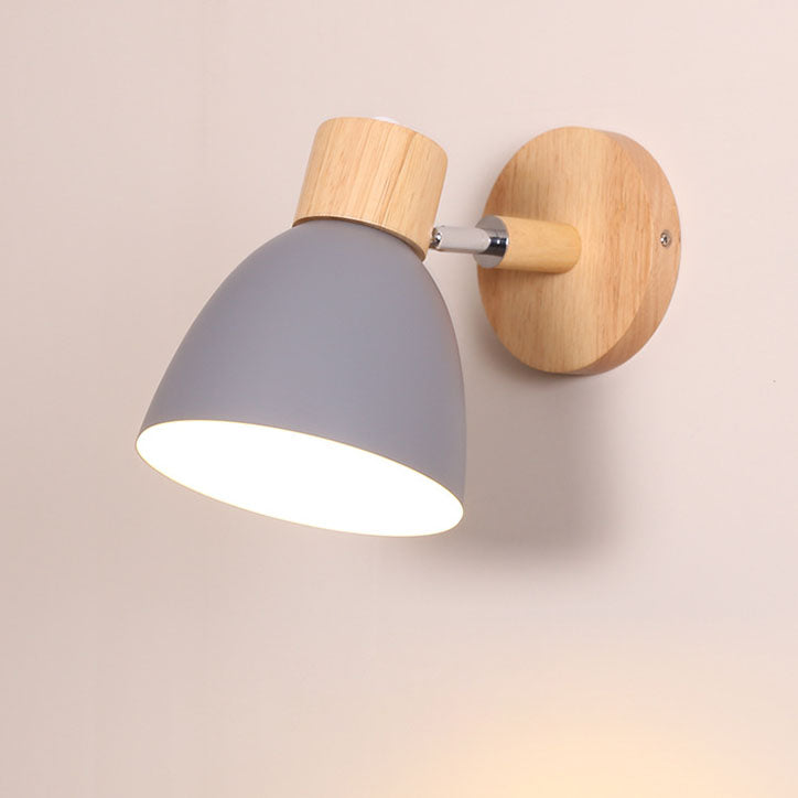 Wall Lamp Iron Wood 5.9 in Modern Bedroom Bedside Lighting Fixture E26 Hardwired Living Room Study Light | Thomler