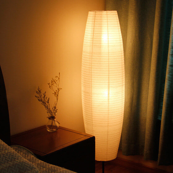 Floor Lamp Paper Shade 53.9 in Two Light White Black Bedroom Living Room Modern Standing Lighting | Thomler