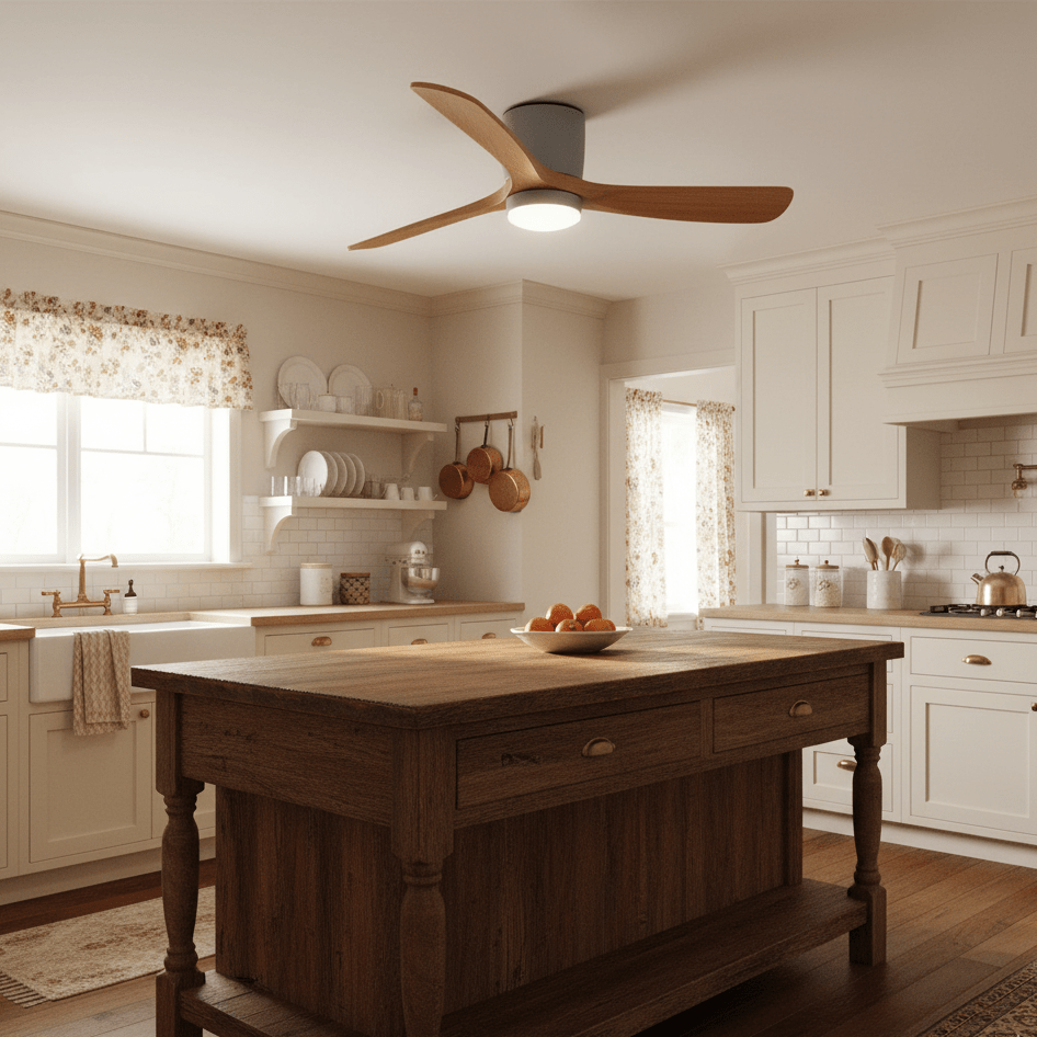 Ceiling Fan Wood Blades LED Light Remote Control Bedroom Living Room Quiet Scandinavian Air Circulator | Thomler