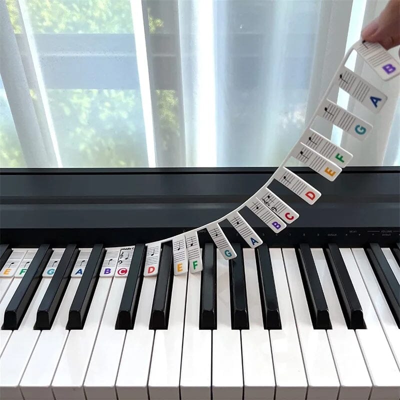 Removable Silicone Piano Key Note Labels for 88-Key Keyboards | Beginner Learning Aid with Staff Notation | Quick-Install Teaching Guide for Grand, Up