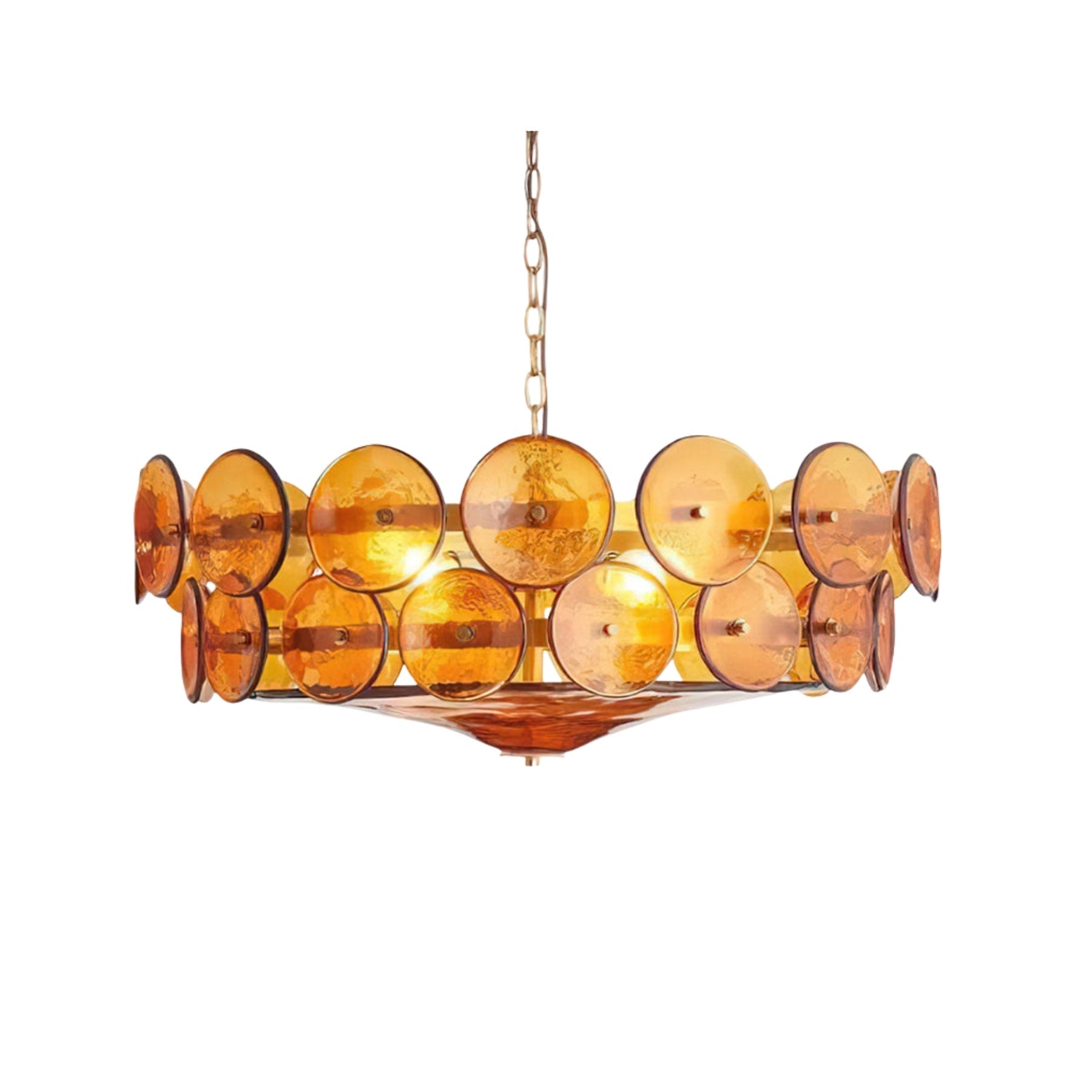 Pendant Light Glass Disc Adjustable Chain Amber Dining Room Living Room Brass Hanging Ceiling Statement Lamp | Thomler