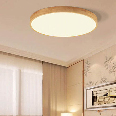 Slim Profile Round Wood Ceiling Light Fixture with Integrated LED – Modern Flush Mount in Natural Beige Finish for Bedroom, Living Room & | Thomler