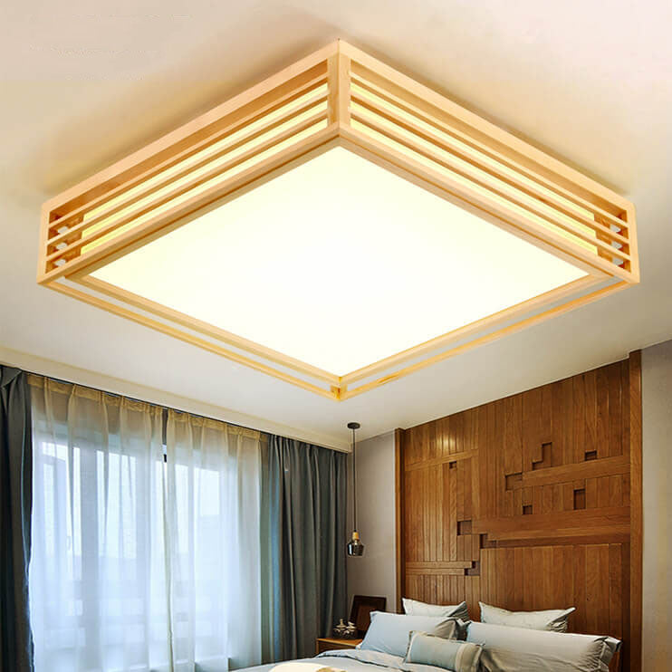 Flush Mount Ceiling Light Wood Acrylic 13.8 in LED Beige White Modern Bedroom Living Room Dining Room Lighting | Thomler