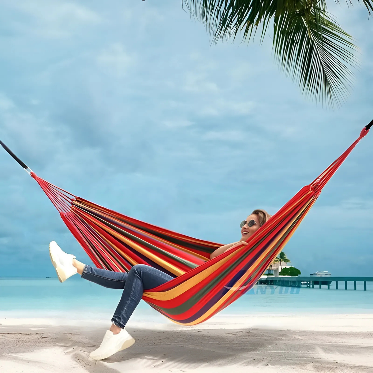 Portable Canvas Hammock with Tree Straps – 440 lb Capacity, No-Tip Design, Includes Carry Bag – Outdoor Camping & Backyard Relaxation | Thomler