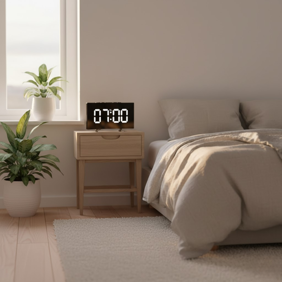 Alarm Clock LED Curved Display 17.0 cm USB Bedroom Bedside Digital Desk Clock Large Screen | Thomler