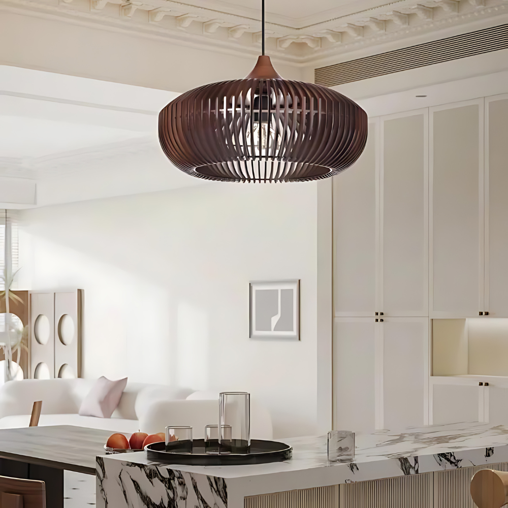 Pendant Light Wood 16.9 in Japandi Natural Dining Room Kitchen Island Hanging Ceiling Lamp Minimalist Scandinavian Modern | Thomler