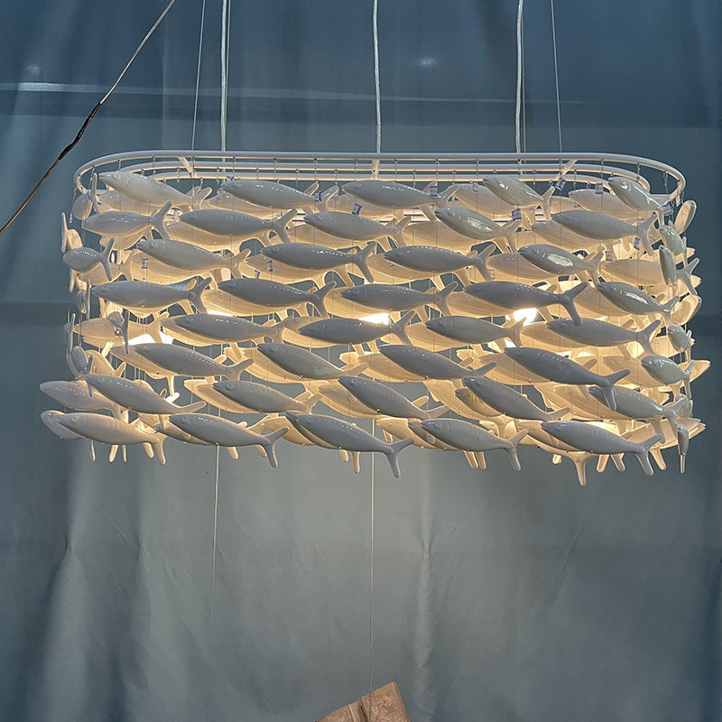 Ceramic Fish Sculpture Chandelier for Dining Room – Modern Coastal Pendant Light Fixture with Adjustable Hanging Height | Thomler
