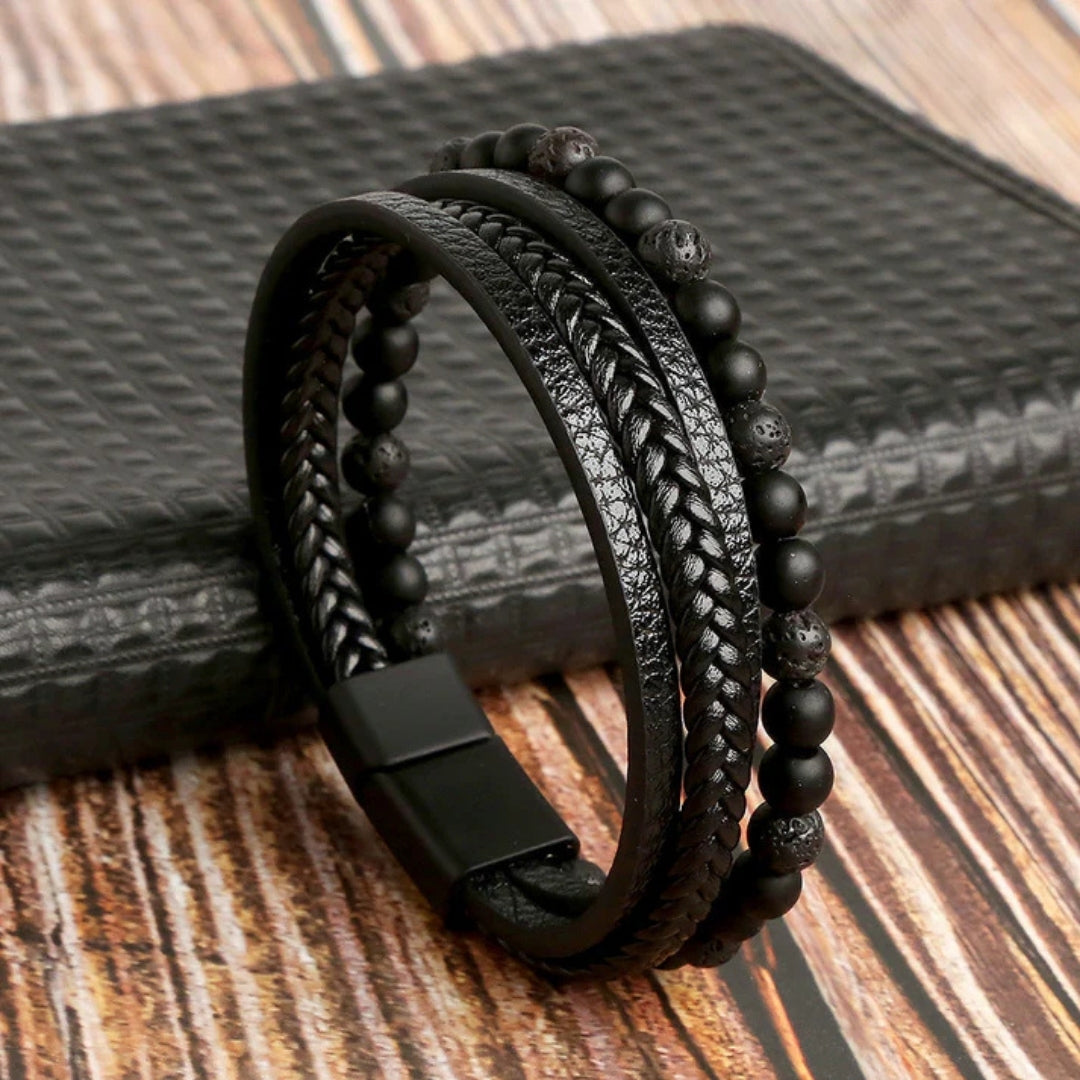 Men's Multi-Strand Magnetic Bracelet – Braided Leather & Beaded Layers for Everyday Style | Thomler