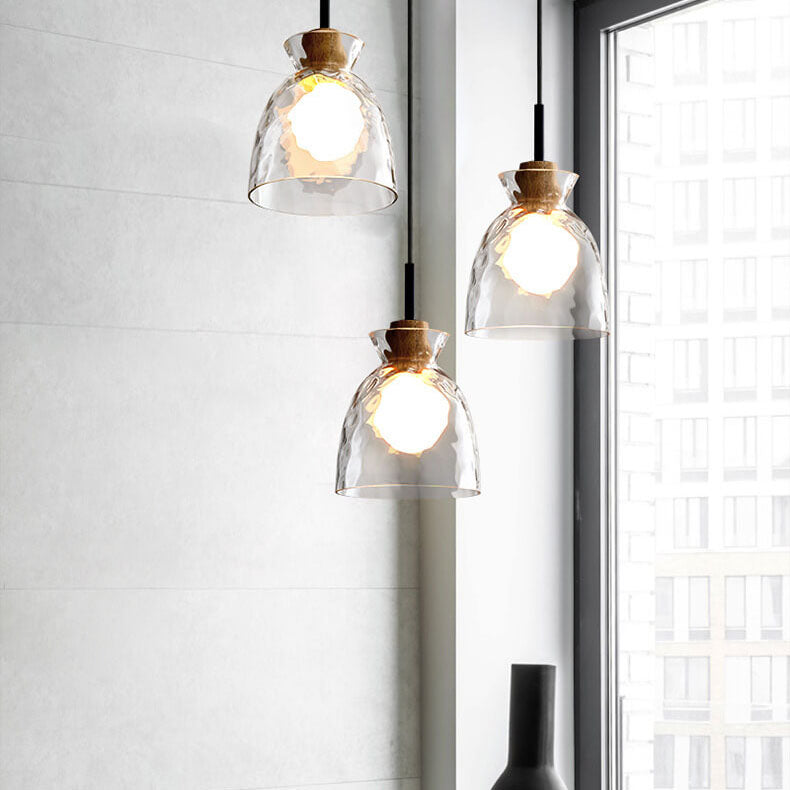 Pendant Light Glass Wood E26 27.0 cm Transparent Dining Room Kitchen Island Hanging Ceiling Lamp | Thomler