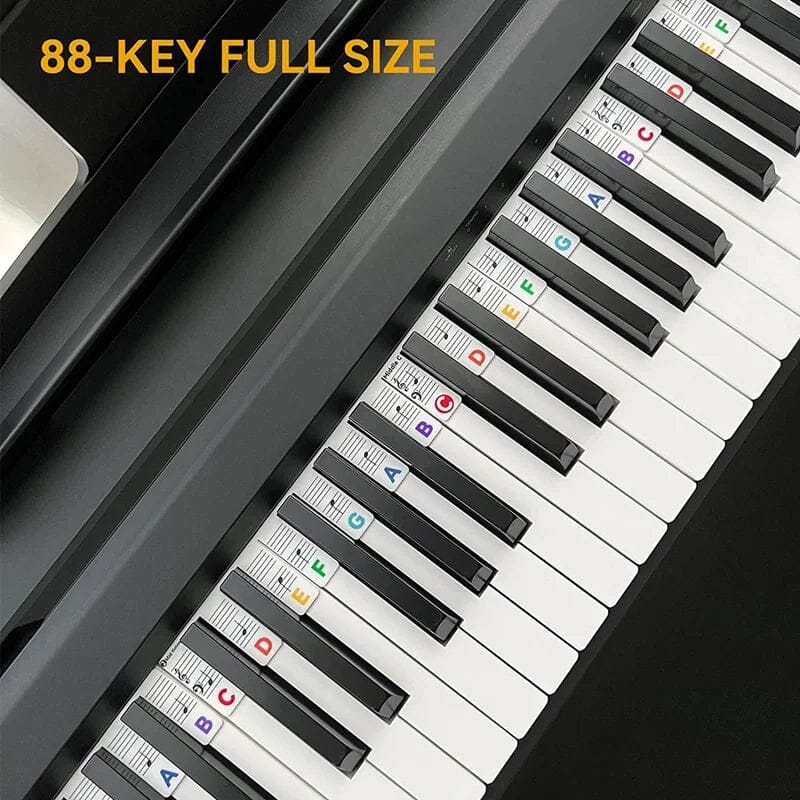 Removable Silicone Piano Key Note Labels for 88-Key Keyboards | Beginner Learning Aid with Staff Notation | Quick-Install Teaching Guide for Grand, Up