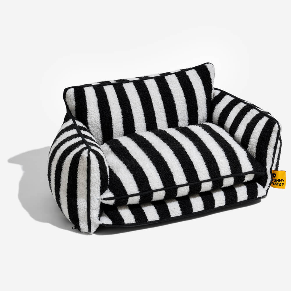 Plush Pet Couch with Washable Cover - Dual-Layer Cushioned Lounger for Dogs & Cats - Striped Fleece Nap Spot | Thomler