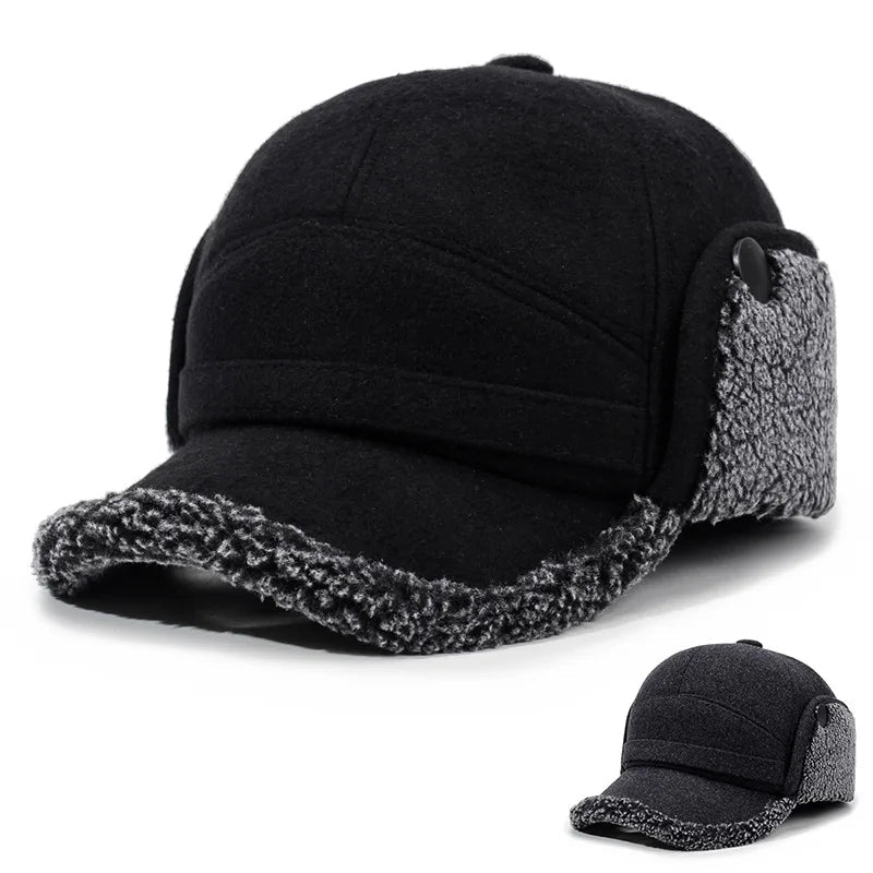 Insulated Winter Cap with Fold-Down Ear Flaps and Snap Closure | Thomler