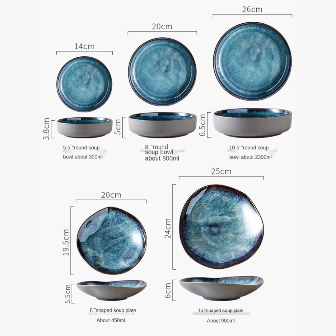 Dinnerware Set Porcelain 11-Piece Turquoise 10.5 in Plates Coastal Dining Tableware Service for Family Meals Entertaining | Thomler