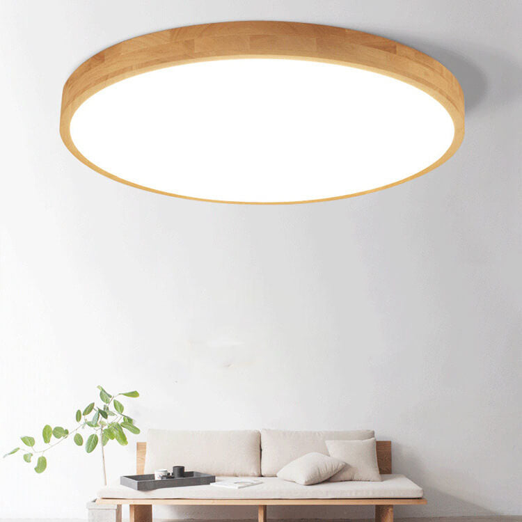 Slim Profile Round Wood Ceiling Light Fixture with Integrated LED – Modern Flush Mount in Natural Beige Finish for Bedroom, Living Room & | Thomler