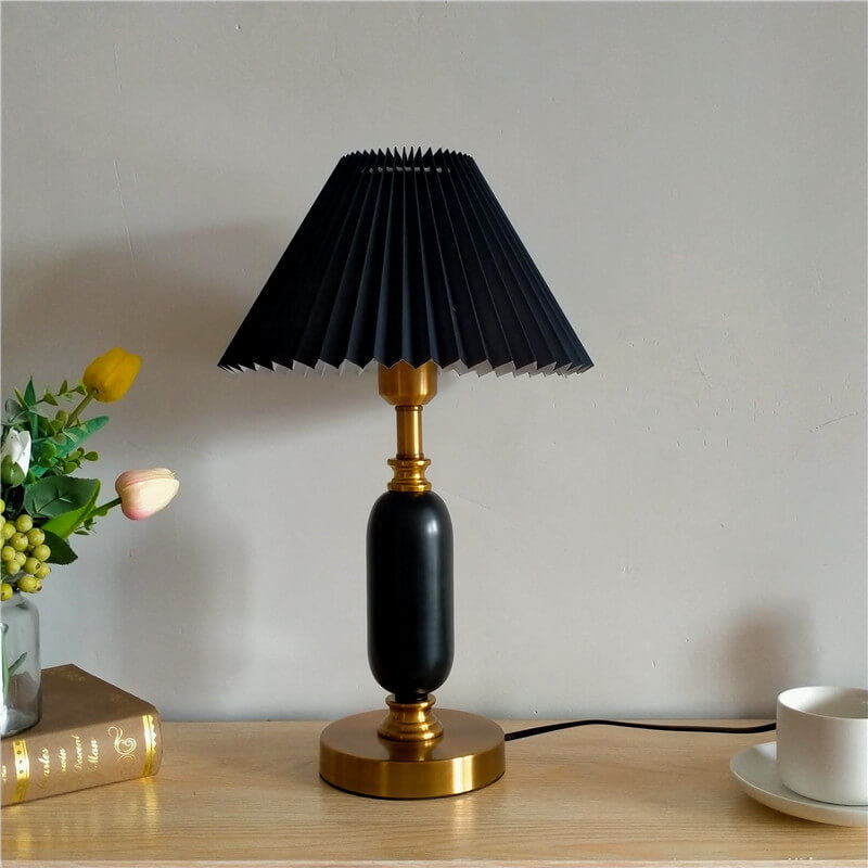 Table Lamp Pleated Fabric Shade 28.0 cm x 46.0 cm Gold Bedroom Living Room Retro Desk Lighting E12 Accent Lamp | Thomler