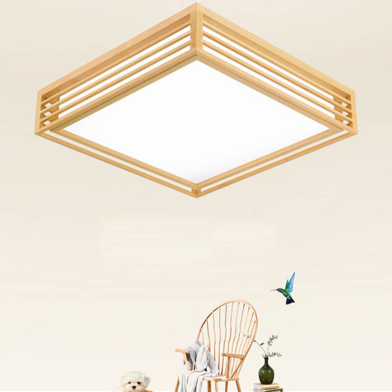 Flush Mount Ceiling Light Wood Acrylic 13.8 in LED Beige White Modern Bedroom Living Room Dining Room Lighting | Thomler