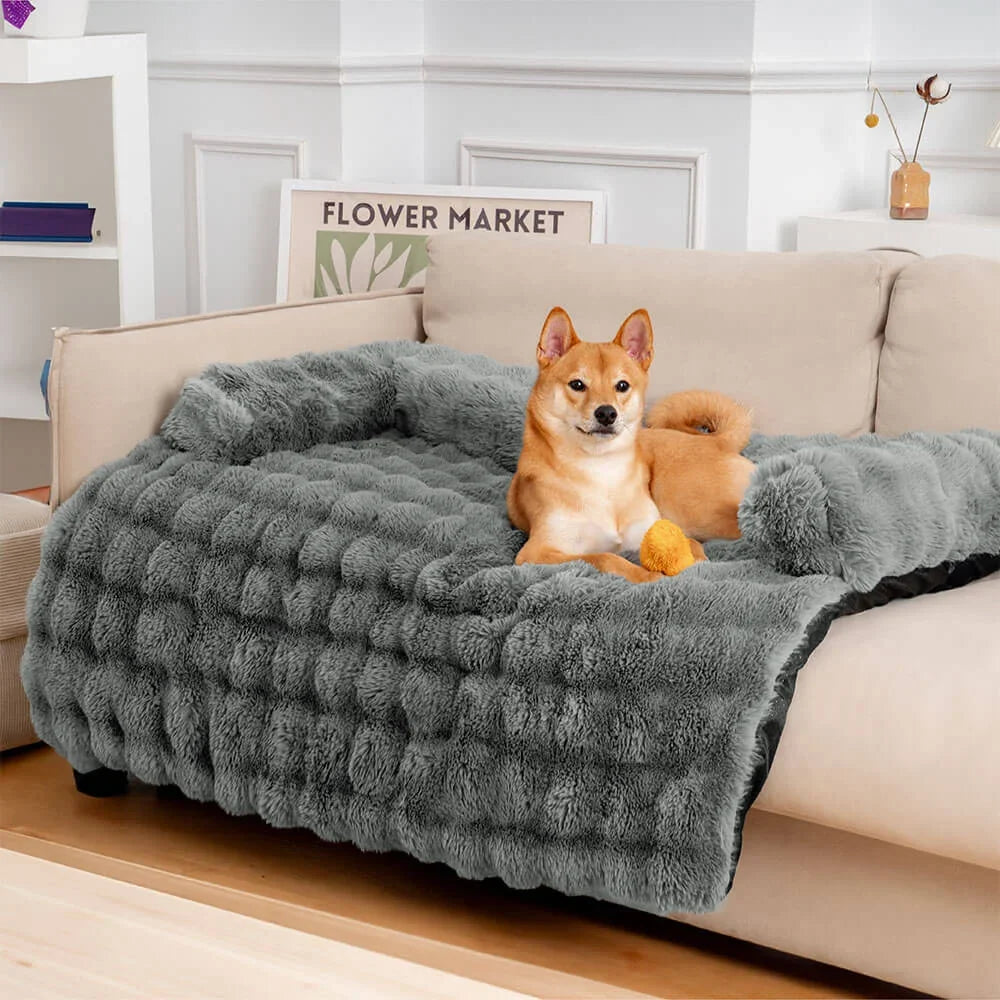 Ultra-Plush Pet Couch Cover & Cushion Mat for Dogs and Cats - Washable Non-Slip Furniture Protector Throw Blanket with Deep Pile Faux Fur | Thomler