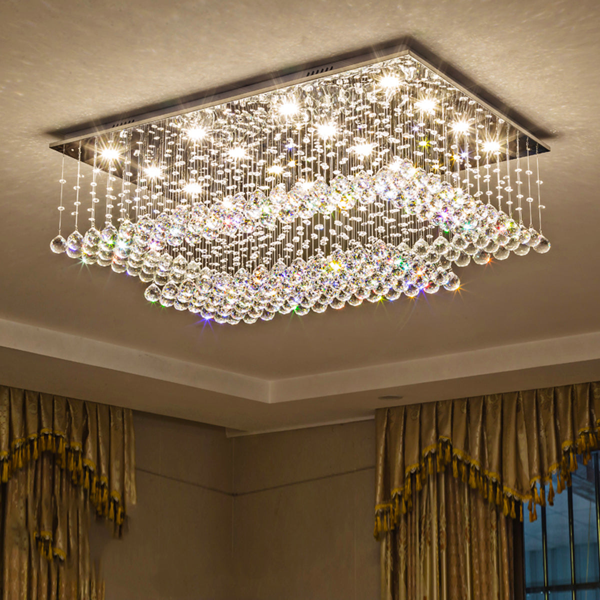 Tiered Glass Crystal Flush Mount Ceiling Light for Dining Room, Bedroom & Kitchen – Stainless Steel Frame, GU10 LED Compatible | Thomler