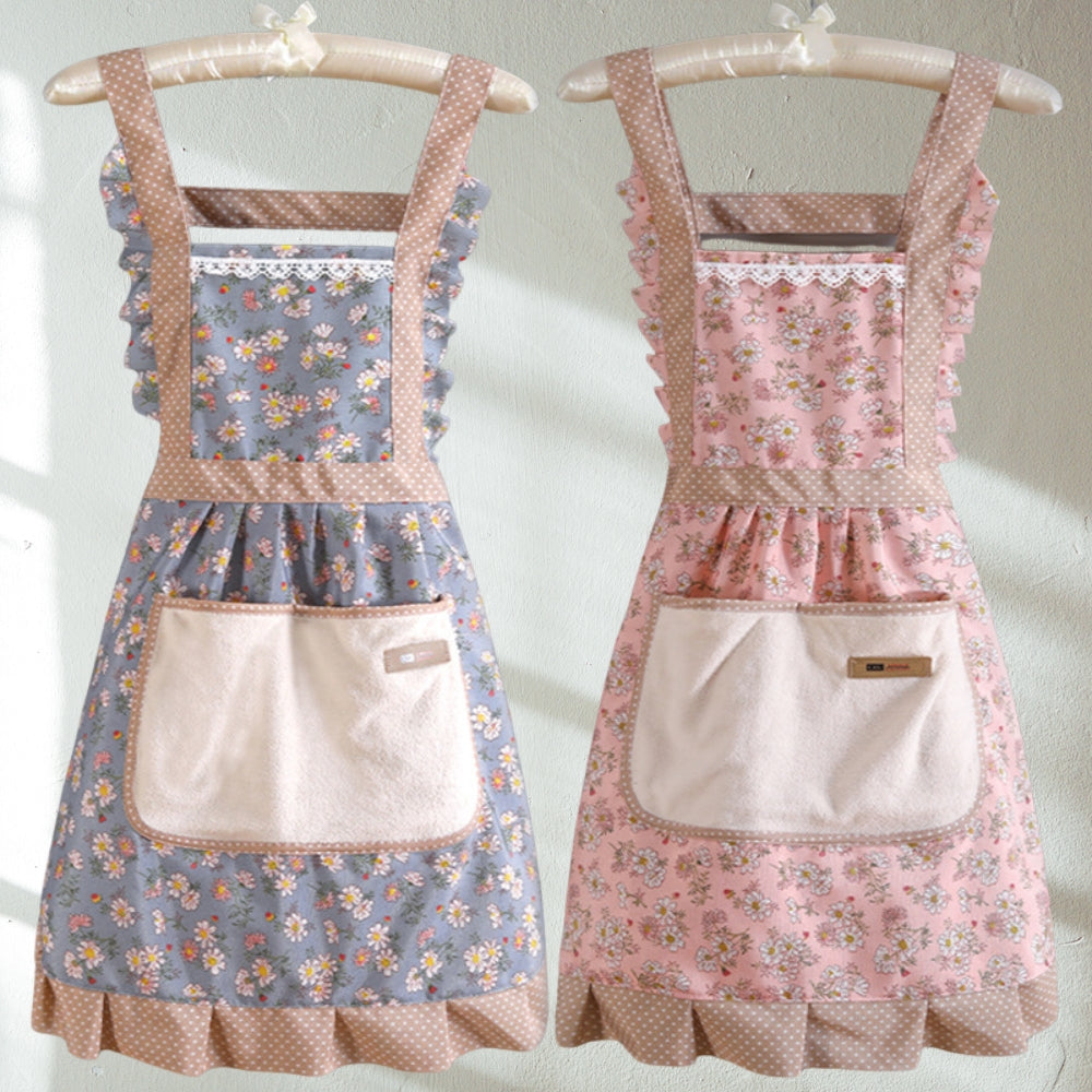 Floral Cotton Kitchen Apron with Pockets – Waterproof & Oil-Resistant for Cooking, Baking & Everyday Meal Prep | Thomler