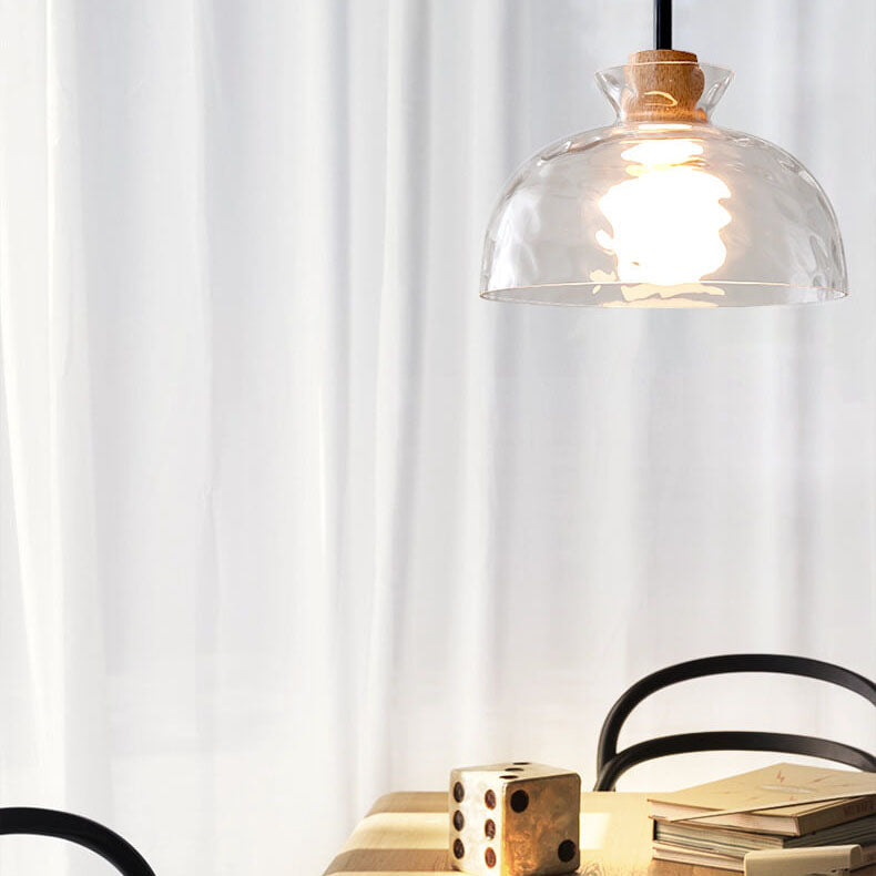 Pendant Light Glass Wood E26 27.0 cm Transparent Dining Room Kitchen Island Hanging Ceiling Lamp | Thomler
