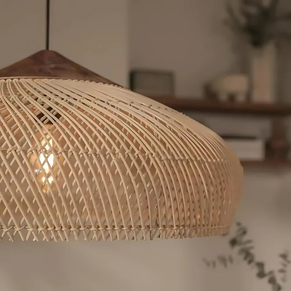 Pendant Light Rattan Woven 23.6 in Natural Dining Room Kitchen Island Hanging Ceiling Lamp Boho Farmhouse Lighting | Thomler
