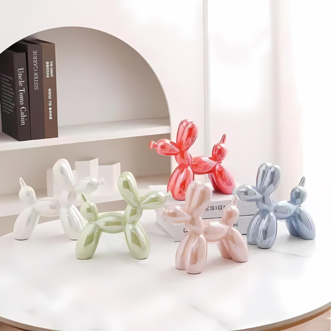 Ceramic Balloon Dog Sculpture – Glossy Tabletop Art Accent for Shelves, Mantels & Desks – Pop Art Style Home Decor Statement Piece | Thomler