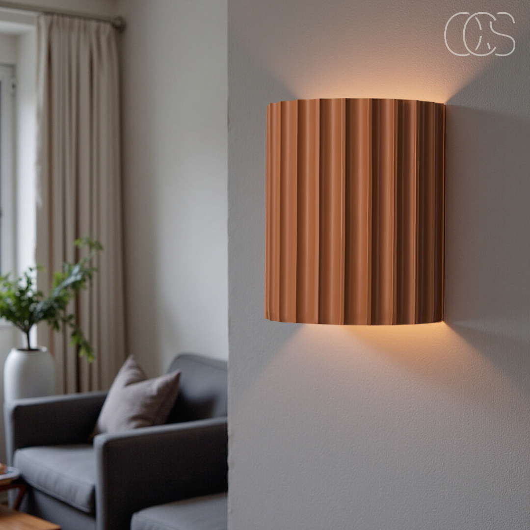 Ridged Round LED Wall Sconce with Warm Ambient Up & Down Light for Hallway, Bedroom & Living Room | Modern Minimalist Design in Four Earth | Thomler