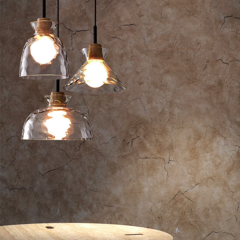 Pendant Light Glass Wood 9.8 in Adjustable Modern Bedroom Living Room Study Ceiling Lamp | Thomler