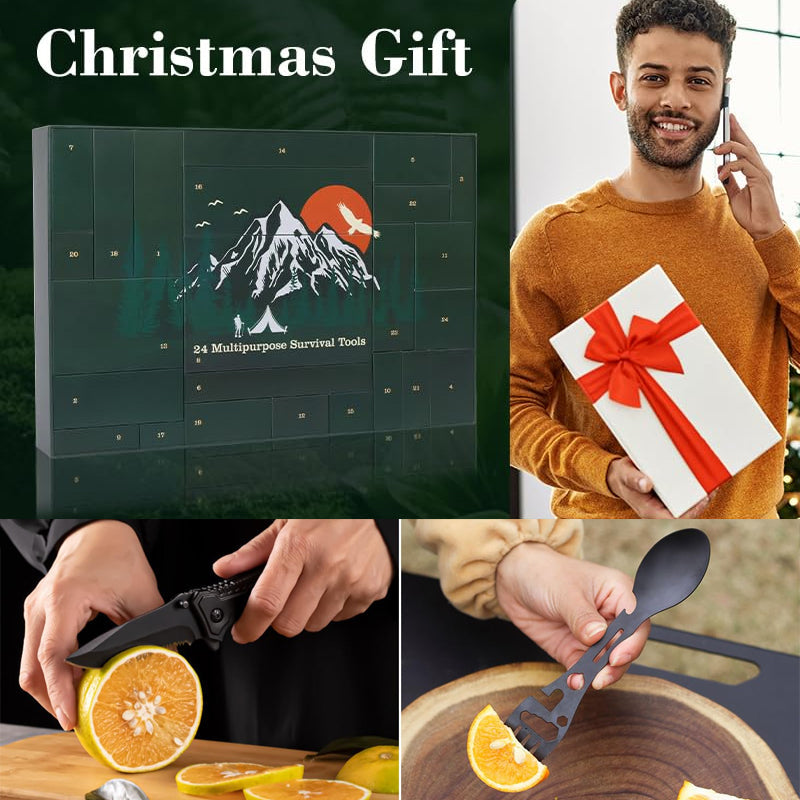 Holiday Countdown Outdoor Gear Calendar with 24 Daily Tools for Camping Hiking & Wilderness Adventures – December Gift Box Set for Men Women | Thomler