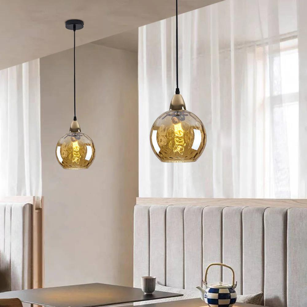Pendant Light Ripple Glass 7.9 in Sphere Adjustable Dining Room Kitchen Hanging Ceiling Lamp Modern Nordic Minimalist Fixture | Thomler