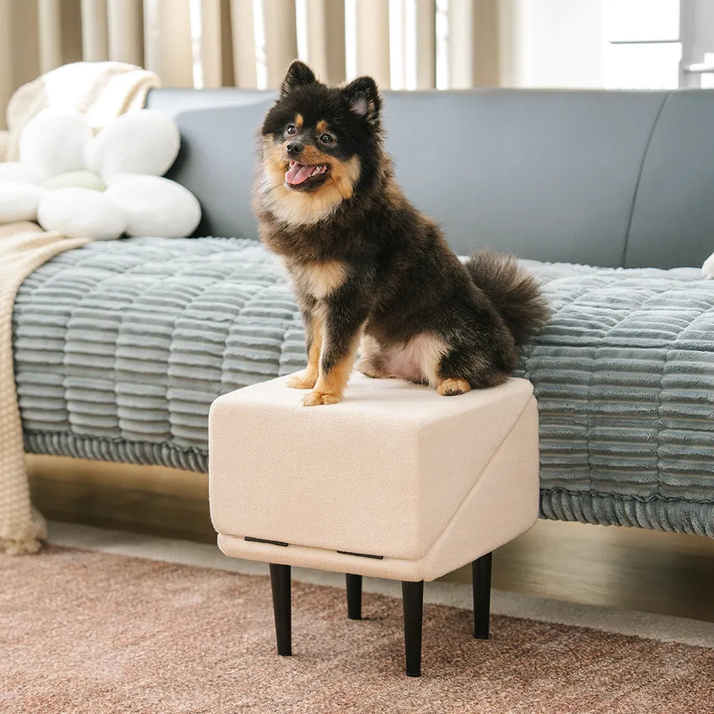 Pet Stairs with Anti-Slip Tread – Foldable 2-in-1 Ramp for Small Dogs, Seniors & Short Breeds – Velvet-Covered Step Platform for Couch & Bed | Thomler