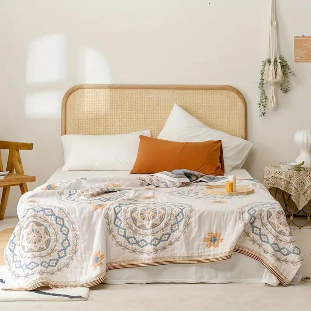 Cotton Throw Blanket with Mandala Pattern – Boho Geometric Design for Couch, Bed, Sofa – Lightweight Woven Coverlet for Living Room or | Thomler