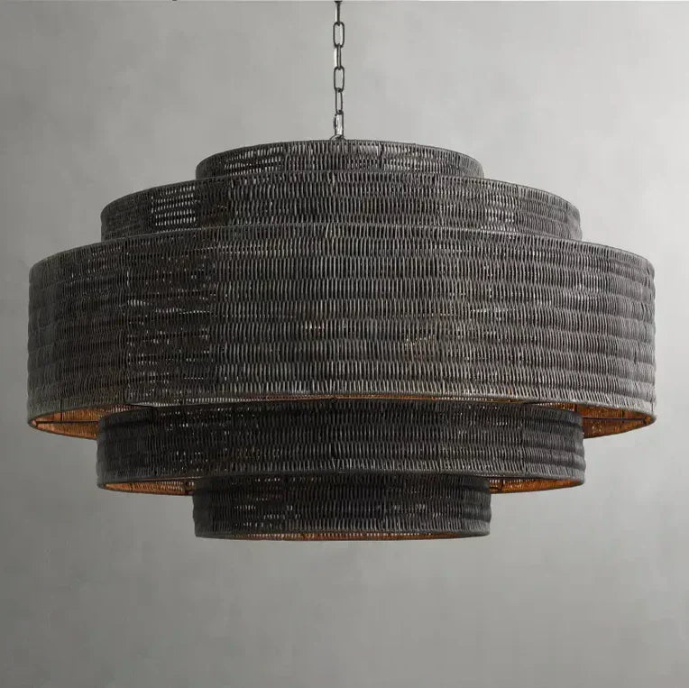 Woven Rattan Ceiling Chandelier with Layered Dome Shade – 28 or 40 Inch Natural Boho Pendant Light for Dining Room, Bedroom, Living Room | Thomler