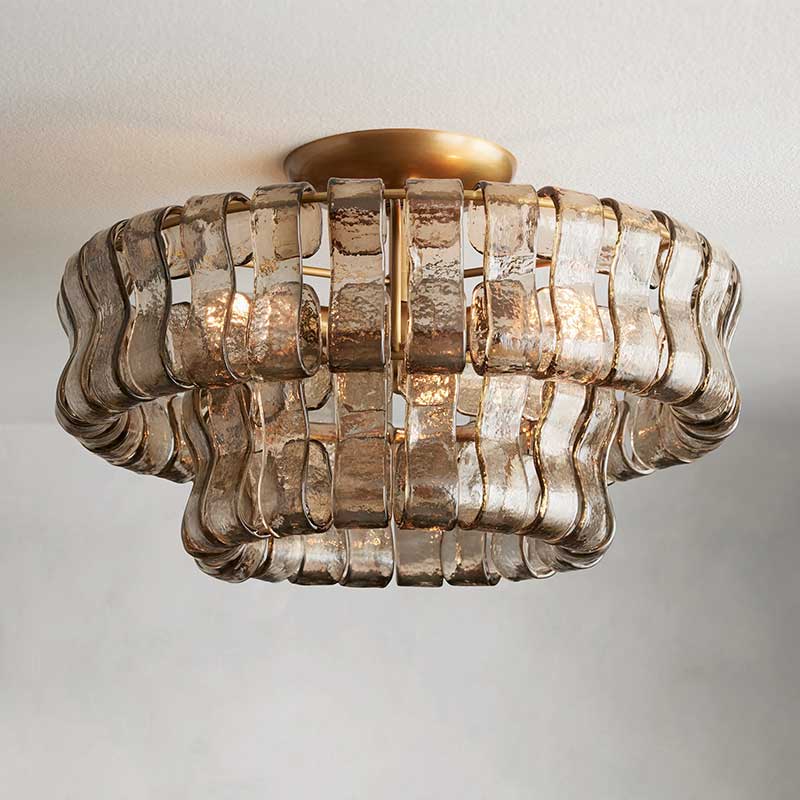 Textured Glass Flush Mount Ceiling Light 18-Inch Brass Finish 3-Light Modern Fixture for Living Room Bedroom Dining Room Entryway | Thomler