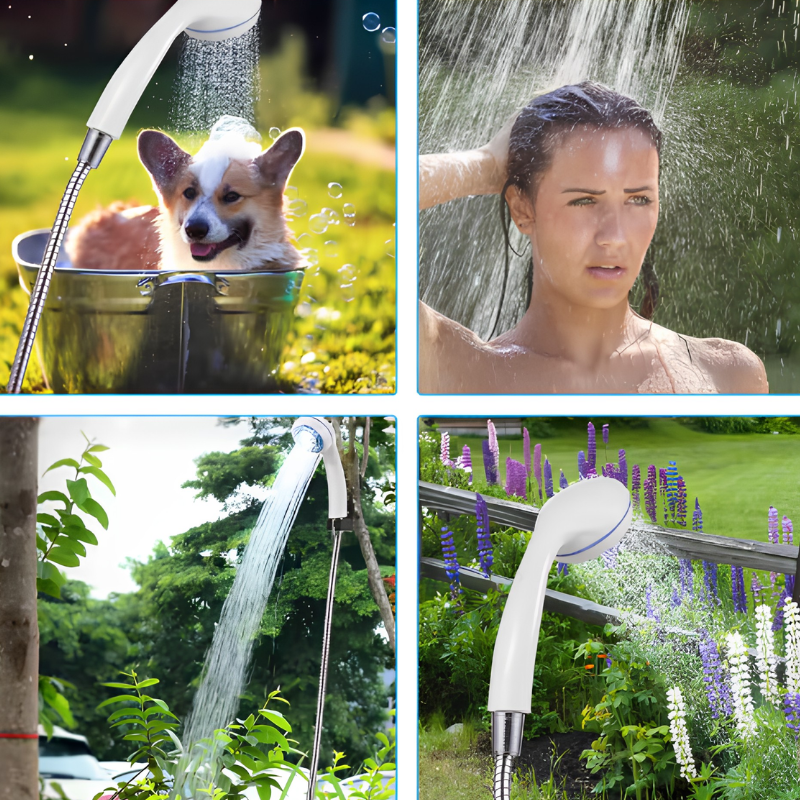 Rechargeable Handheld Camping Shower Pump with Hose – Battery-Powered Portable Shower Head for Outdoor Adventures, RV Travel & Off-Grid | Thomler