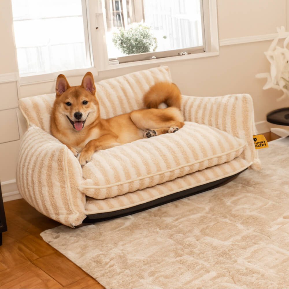 Plush Pet Couch with Washable Cover - Dual-Layer Cushioned Lounger for Dogs & Cats - Striped Fleece Nap Spot | Thomler