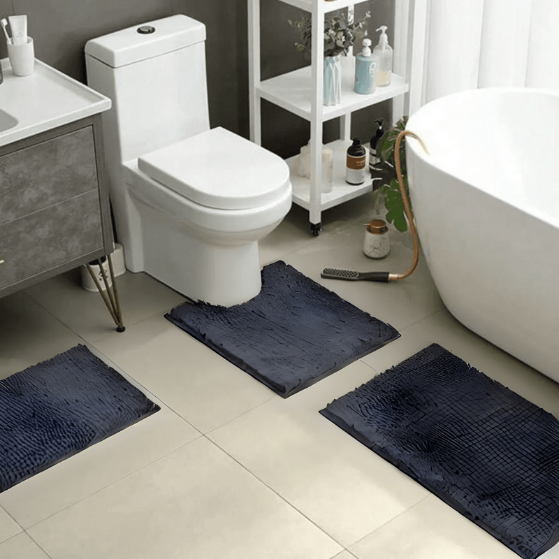 Bath Mat Chenille 50.0 x 80.0 cm Blue Bathroom Non Slip Absorbent Rug Shower Bath Toilet Floor Mat | Thomler