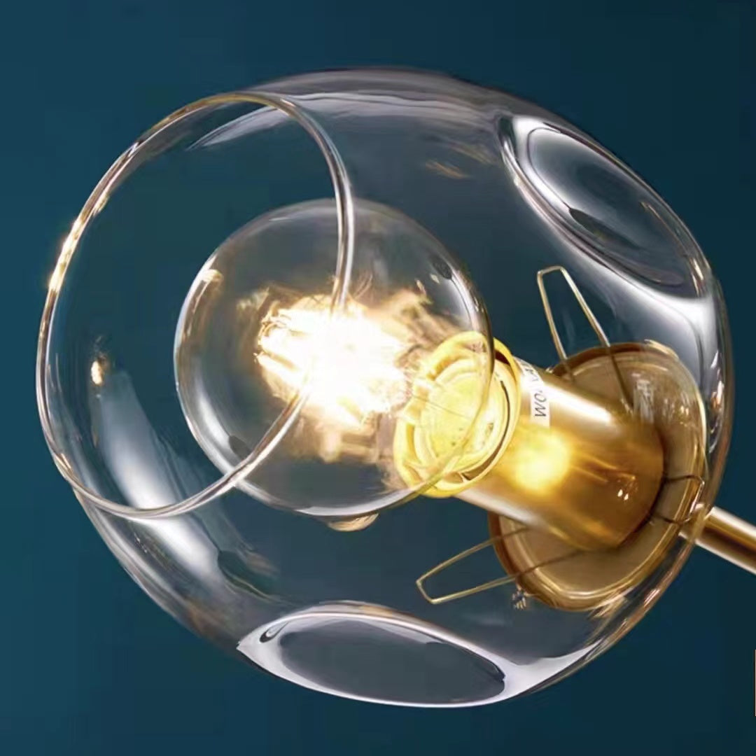 Multi-Arm Globe Chandelier with Clear Glass Shades in Brass Finish for Dining Room Living Room Bedroom Entryway | Thomler