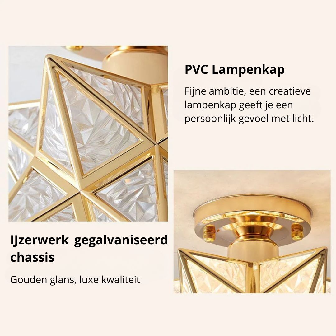 Ceiling Light Metal Star Design 20.0 cm Gold Hallway Bedroom Geometric E27 Flush Mount Lighting Fixture | Thomler