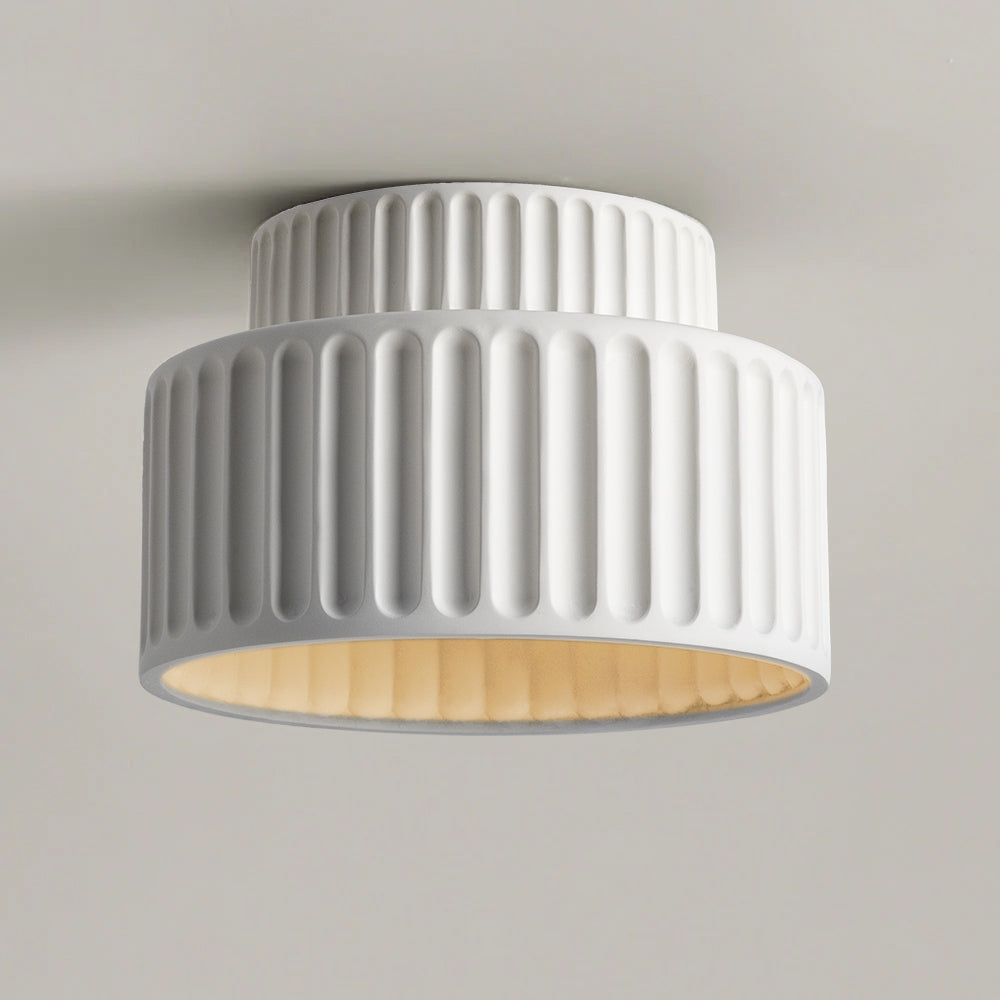Ceiling Lamp Resin Ribbed 25.0 cm White Compact Living Room Kitchen Lighting Modern Minimalist Hanging Fixture | Thomler