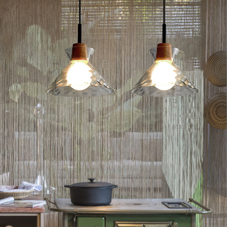 Pendant Light Glass Wood E26 27.0 cm Transparent Dining Room Kitchen Island Hanging Ceiling Lamp | Thomler