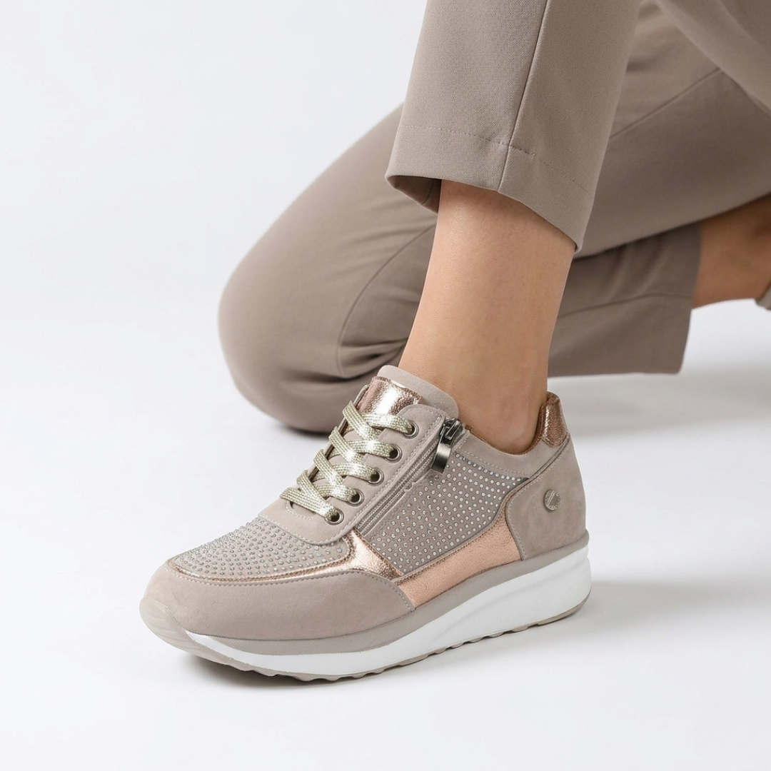 Women's Cushioned Walking Sneakers with Side Zipper – Lightweight Everyday Shoes for Work, Travel & Casual Outings | Thomler