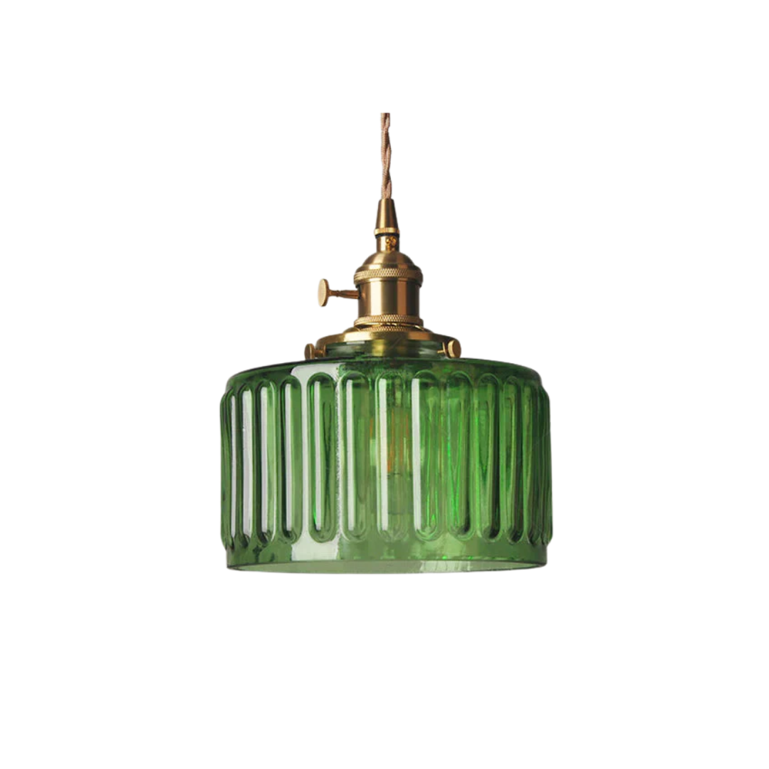 Pendant Light Ribbed Glass E27 Green Adjustable 150.0 cm Dining Room Kitchen Island Hanging Ceiling Lamp | Thomler